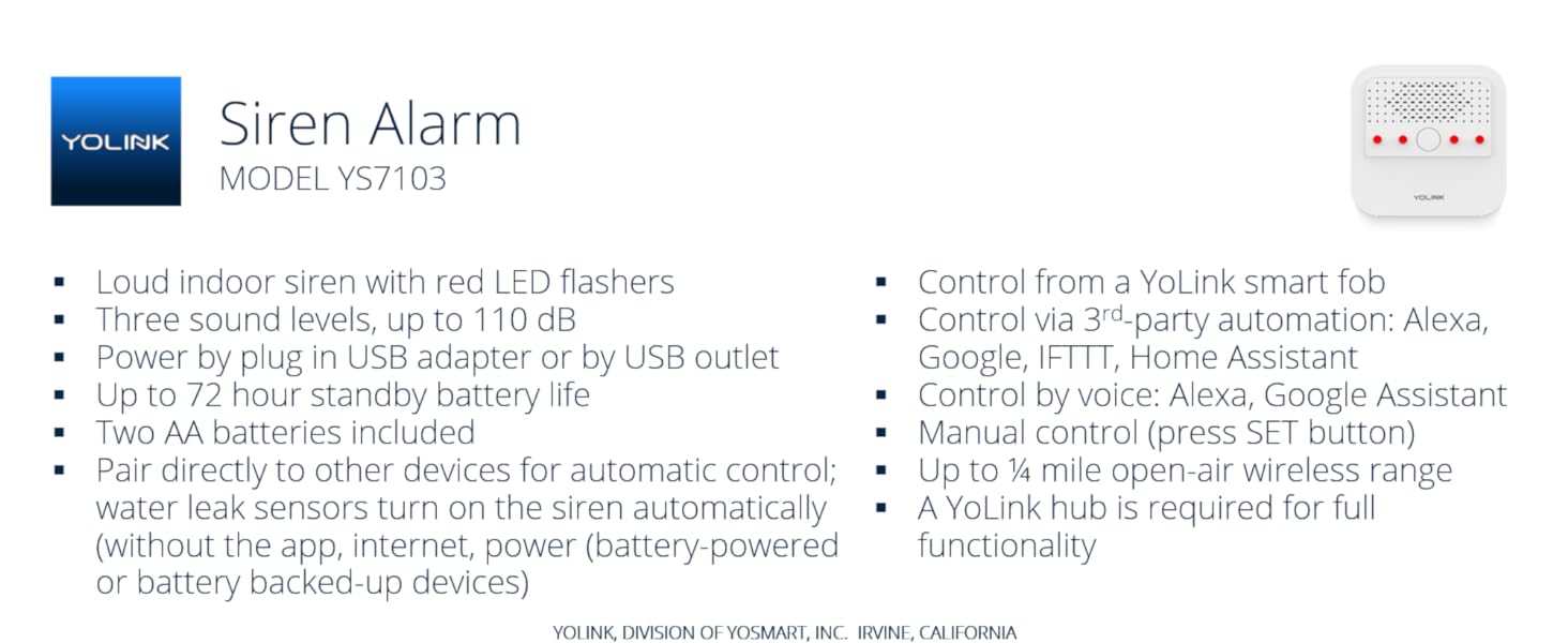 Smart Siren Alarm, Wireless Home Security Alarm with 110 dB Loud Audible Alerts, Remote Control, Compatible with Alexa, Google, Home Assistant, IFTTT - Hub Required