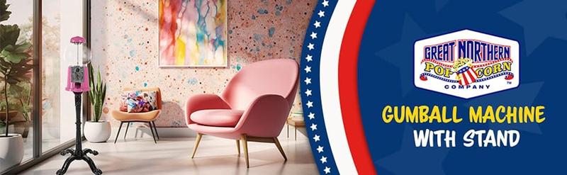 15" Gumball Machine with Stand and Coin Bank - Bubble Gum Machine Candy Dispenser with Glass Globe and Metal Base - Vintage Style Gum Ball Vending Dispenser by Great Northern Popcorn (Pink)