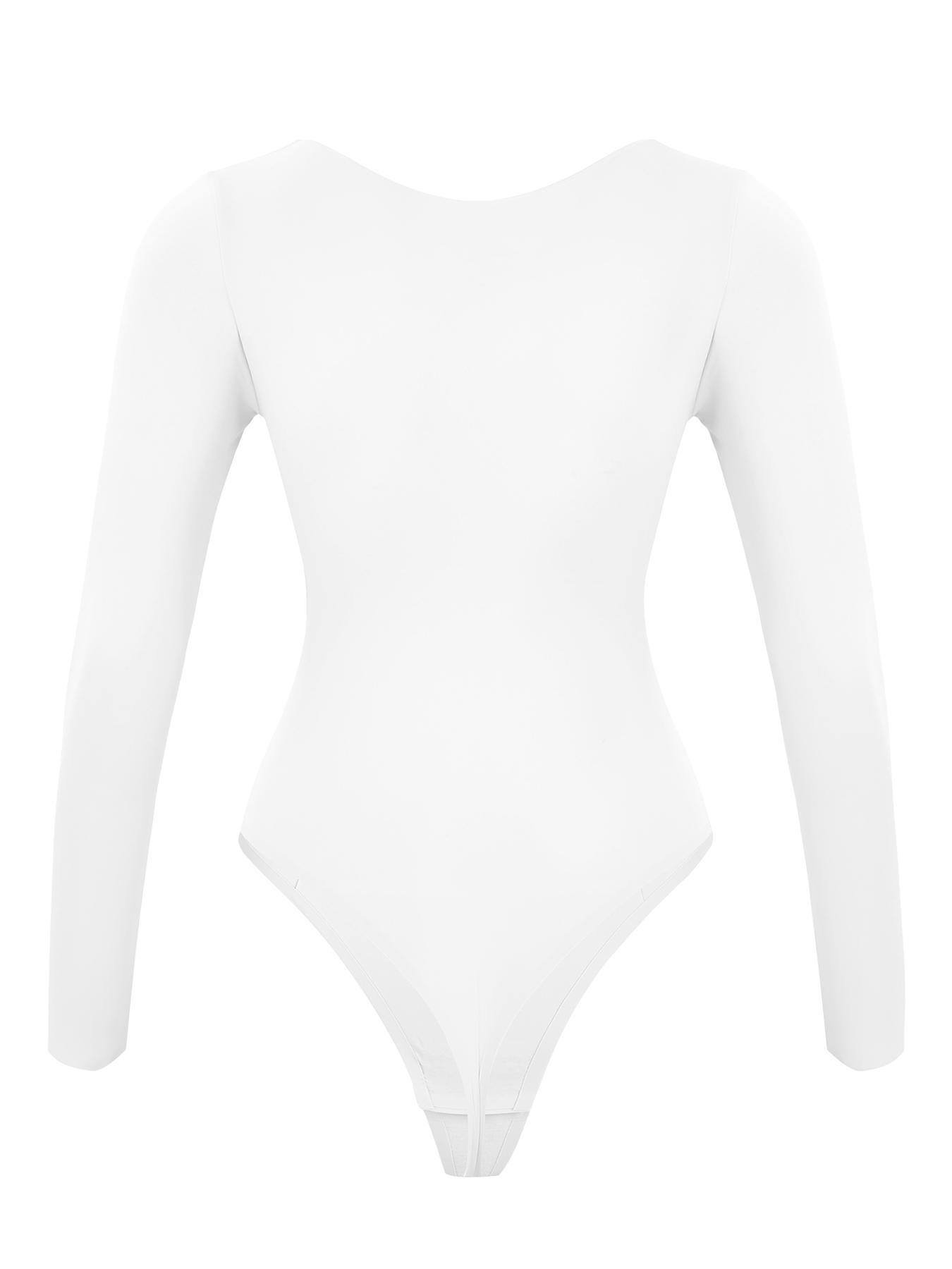 Women's Solid Smooth Round Neck Long Sleeve Shapewear Bodysuit, Hook & Eye Closure Crotch High Stretch Tummy Control Shaper, Ladies Shapewear for All Seasons, Womenswear