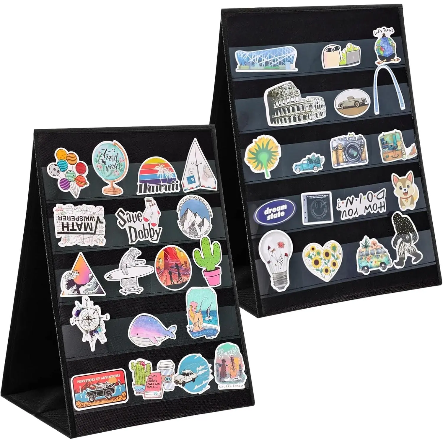 2 count 5 Tier Stickers Display Stand for Vendors, Double-Sided Sticker Holder Display Organizer Shelf for Vendor Events and Small Business Vendors