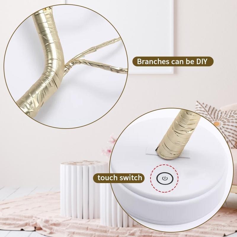 Dual Mode Touch Switch Gold Leaf Tree Light with 72 LED Copper Wire String Lights for Valentine Bedroom Christmas Decorative Lamp