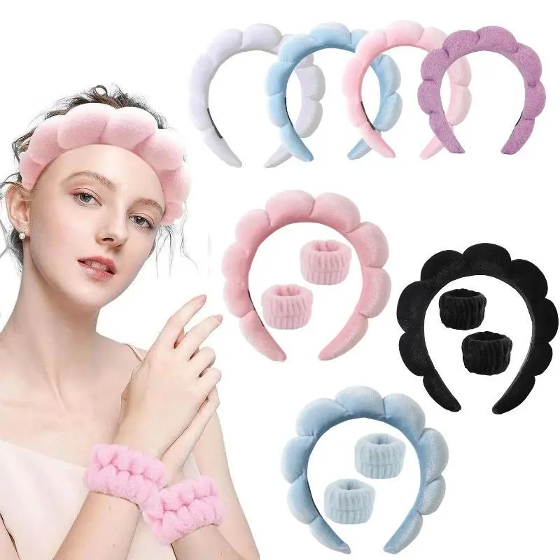 Fashion Microfiber Washing Wristbands Scrunchies Puffy Headband Spa Bubble Headband for Washing Face Makeup Shower Skincare