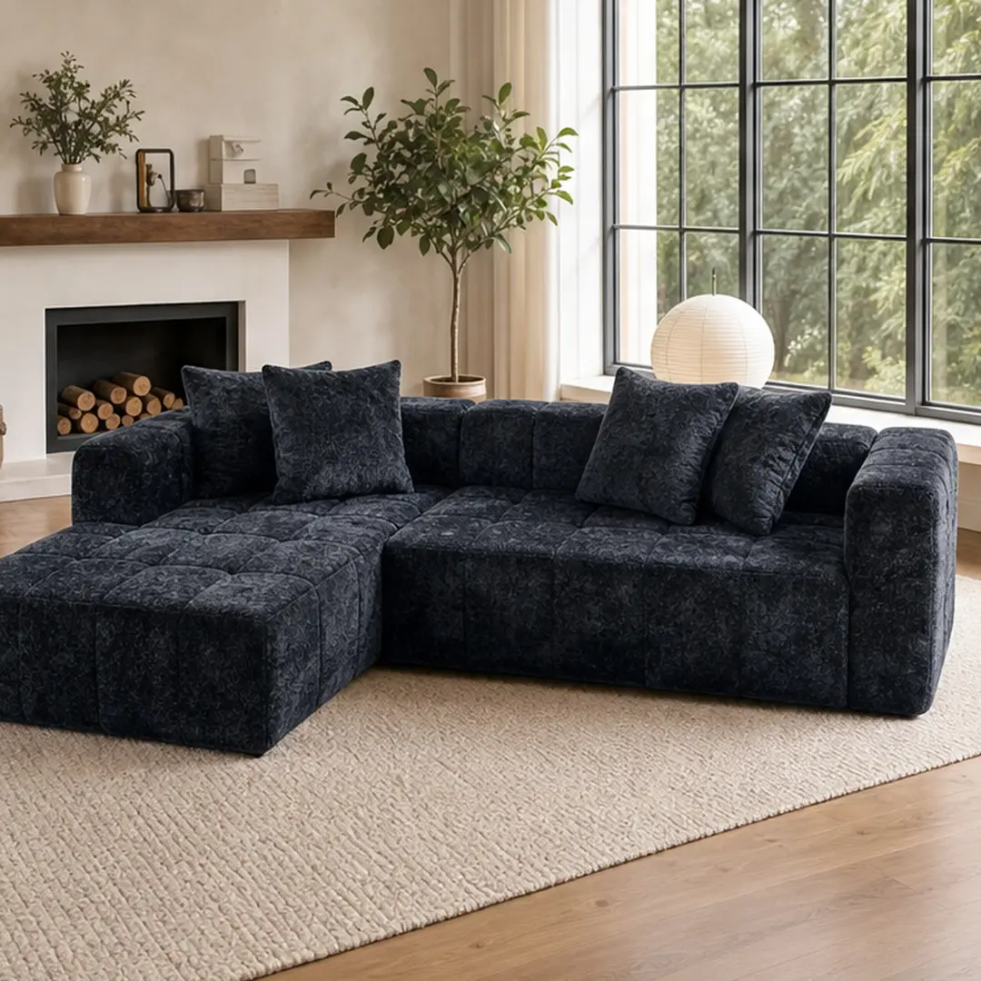 ARCH Modular Flex L-Shape Armless Chaise Sectional Sofa - 4-Seat Clean Look Minimalist Living Room Couch, Deep Seats, Black Foam-Spring, Fully Assembled, 108in Wide, Apartment Friendly Hacks, Bookworm Lifestyle, Spot Clean Indoor Furniture