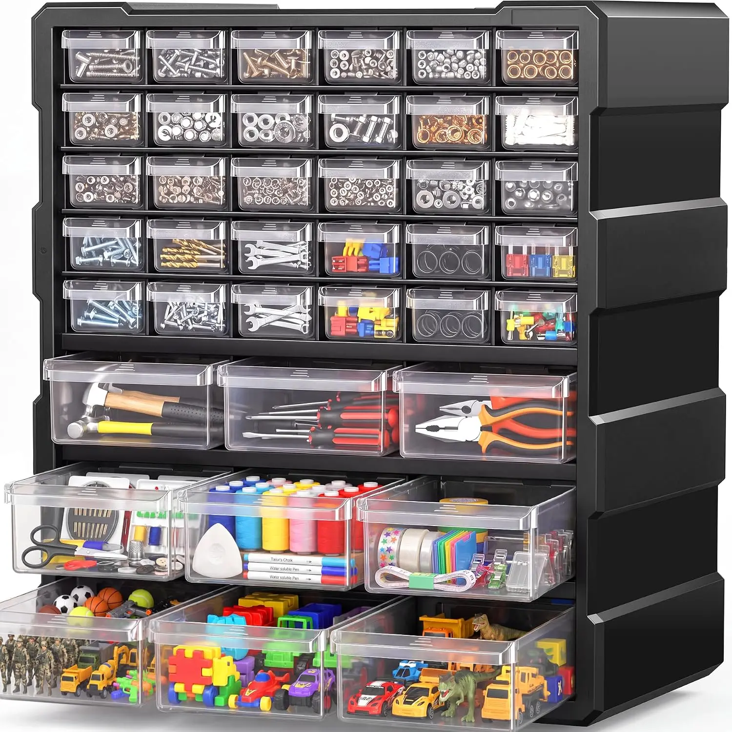 Drawer Organizer for Garage Building Bricks Storage,Thicker Craft Organizers Storage with Dividers Labels for Hardware,Screws,Nuts ,Teacher Toolbox,Charms,Beads,Craft,Scrapbook