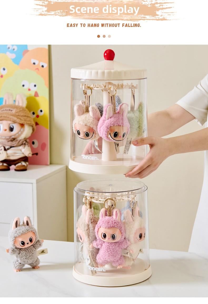 Rotating Blind Box Storage Display Rack - Dustproof Clear Cabinet for Pop Mart Labubu Figures & Collectible Models