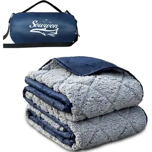Waterproof Blanket 62"X 51" Packable, Stadium for Camping with Fleece Lining, Large Windproof Emergency Mat for Garss Hiking Road Trip, Machine Washable, Navy 300GSM