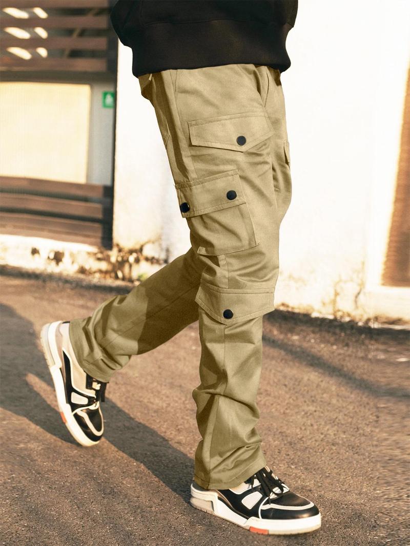 Men's Plain Pocket Drawstring Waist Cargo Pants, Casual Slant Pocket, Sporty Street Trousers, Men Cargo Pants, Men's Bottoms for Daily Wear, Winter Wear
