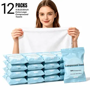 Extra Large&Thick Compressed Towels, Disposable Biodegradable Facial Towels for Sensitive Skin, Lint- free Face Wipes for Washing Face, Skincare and Makeup Remover, Dry Wipes, 11.8"×23.6" Extra Large, 12/30/42 Counts