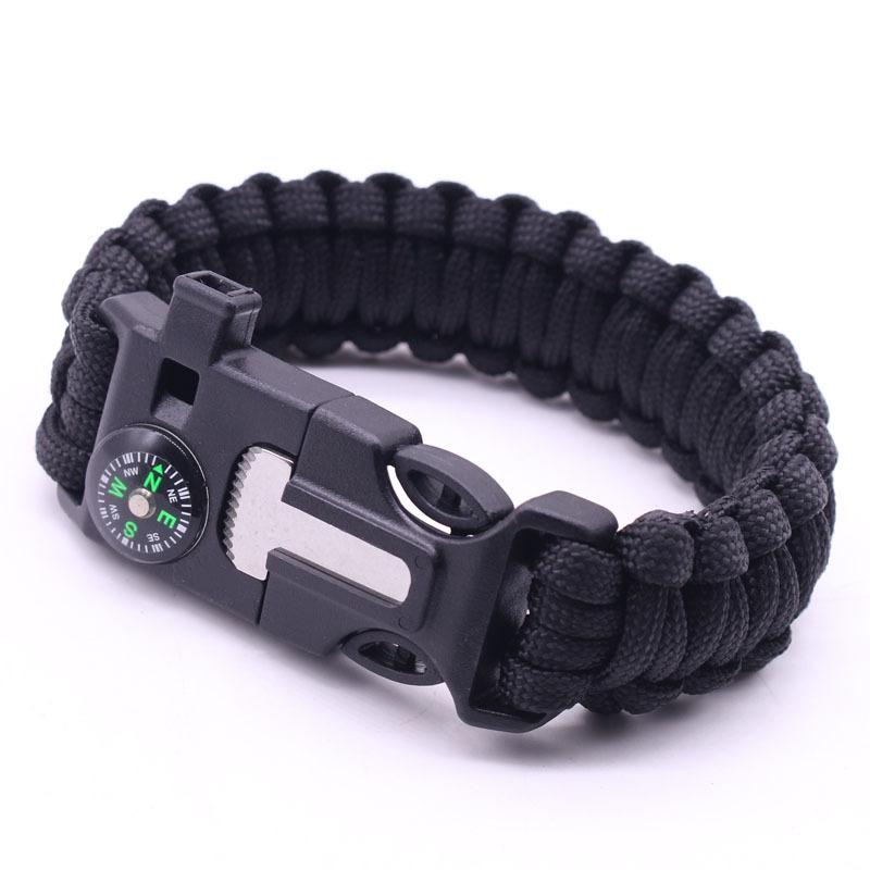 Outdoor Sports Foldable Survival Bracelet Whistle Outdoor Survival Five-in-One Multifunctional Compass Flint Rope Braided Bracelet Camping Pro Off-Road Electric Mountain Bike