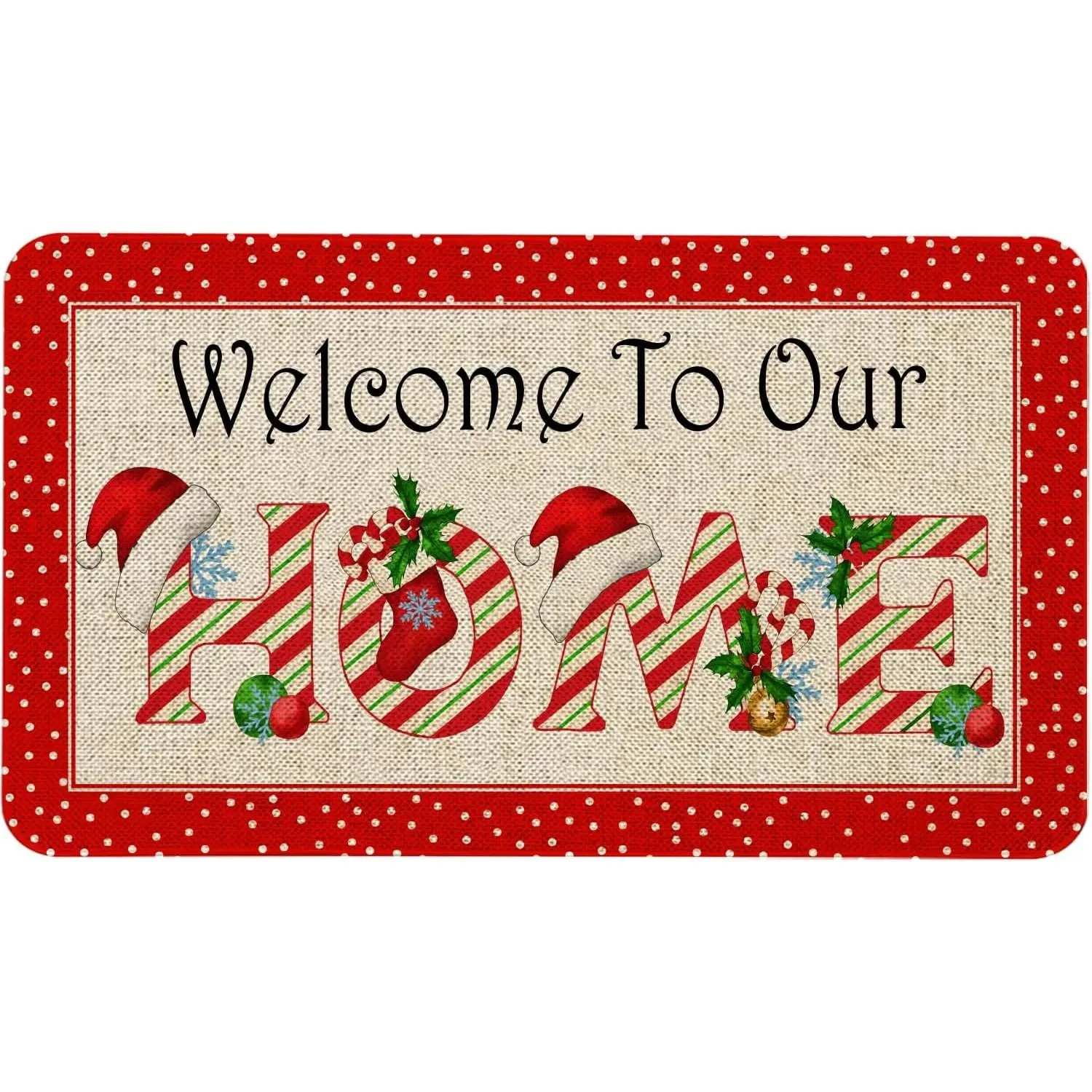 Merry Christmas Welcome Mat 17 x 30 in Indoor/Outdoor Winter Holiday Decorative Seasonal Burlap  Mat