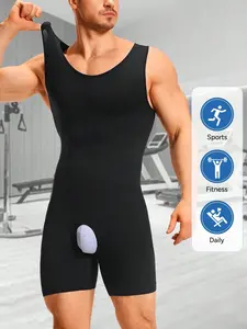 1 Count Men's Sports Tummy Control Firm Support Slim Fit Shapewear, Fajas, Colombian Shapewear, High Elasticy Casual Style Open Corth Body Shaper, Breathable Comfortable Chest Abdomen Smoothing Base Bodysuit, Suitable for Daily Wear & Fitness Training