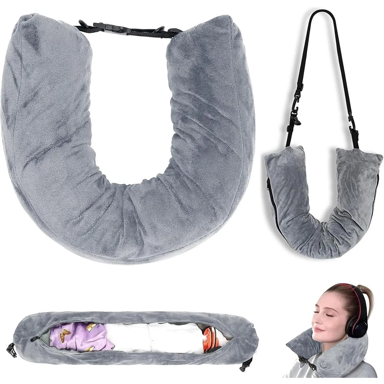 Stuffable Travel Pillow for Extra Luggage, Tube  Pillow, Soft  Travel  Pillow Storage Bag with Adjustable  Size, Fits Up to 3 Days of Travel Essentials, Stuff-able, Transformable