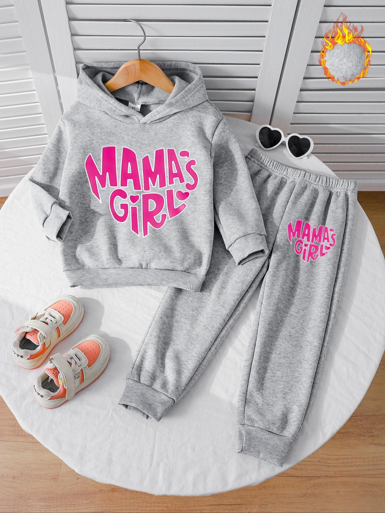 Autumn Winter Kids Hooded Sweatpants Set, Cute Cherry Letter Print, Fitted Casual Style, Thick Fabric, Perfect for Fall & Winter Seasons