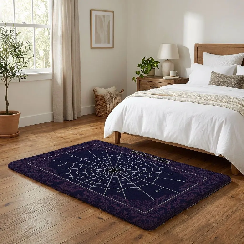 Polyester Spider Web Patterned Area Rug - Multi-Size, Multi-Style Single Rug, Halloween Gift for Family & Friends, Festive Room Decor for Themed Parties, House Decor