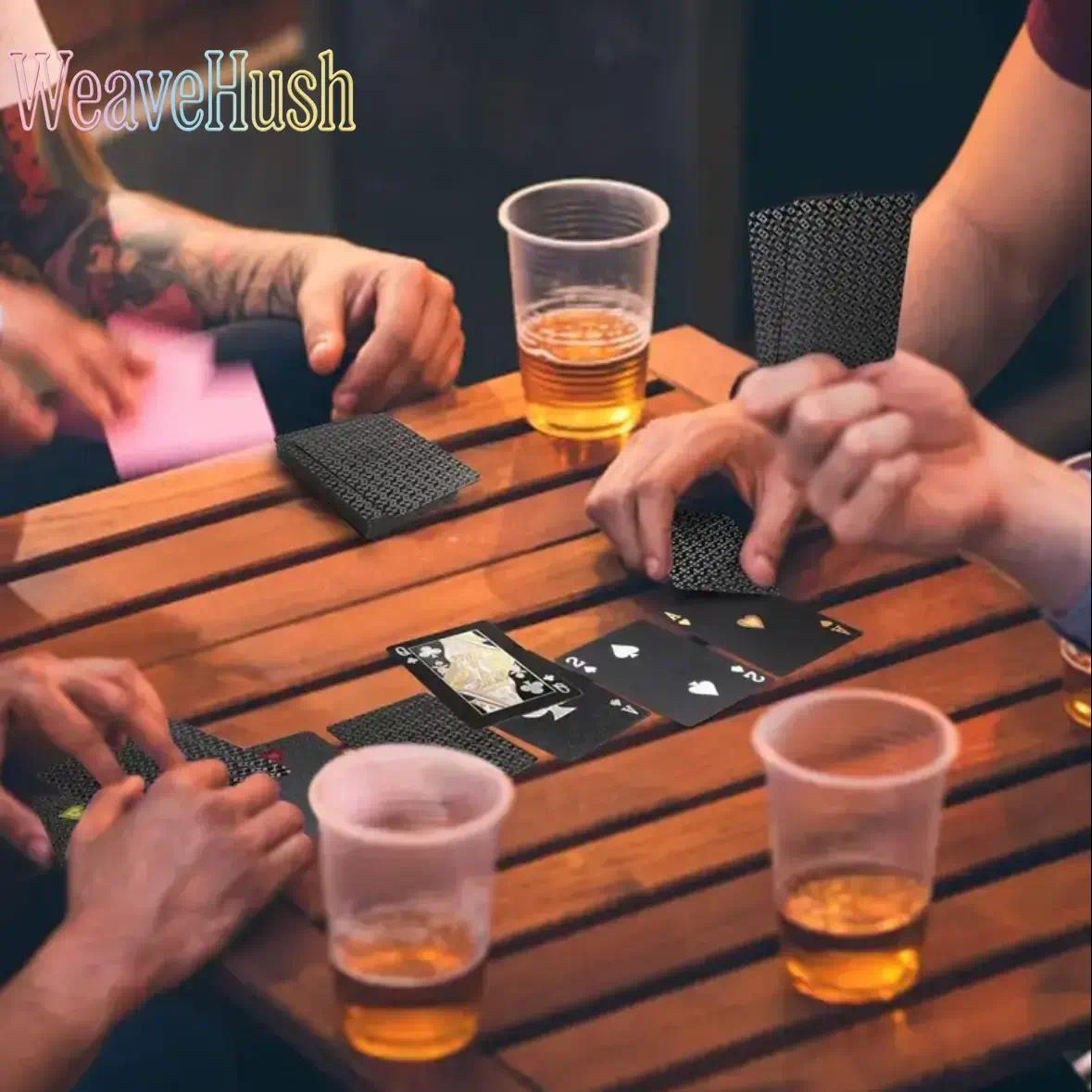 Waterproof Flexible Black Playing Cards with Durable Storage Box, Classic Poker Deck for Family, Friends & Party Card Games, Fun Indoor & Outdoor Entertainment for Camping, Travel & Gathering, Premium Durable Card Set with Serene Forest Pattern Design