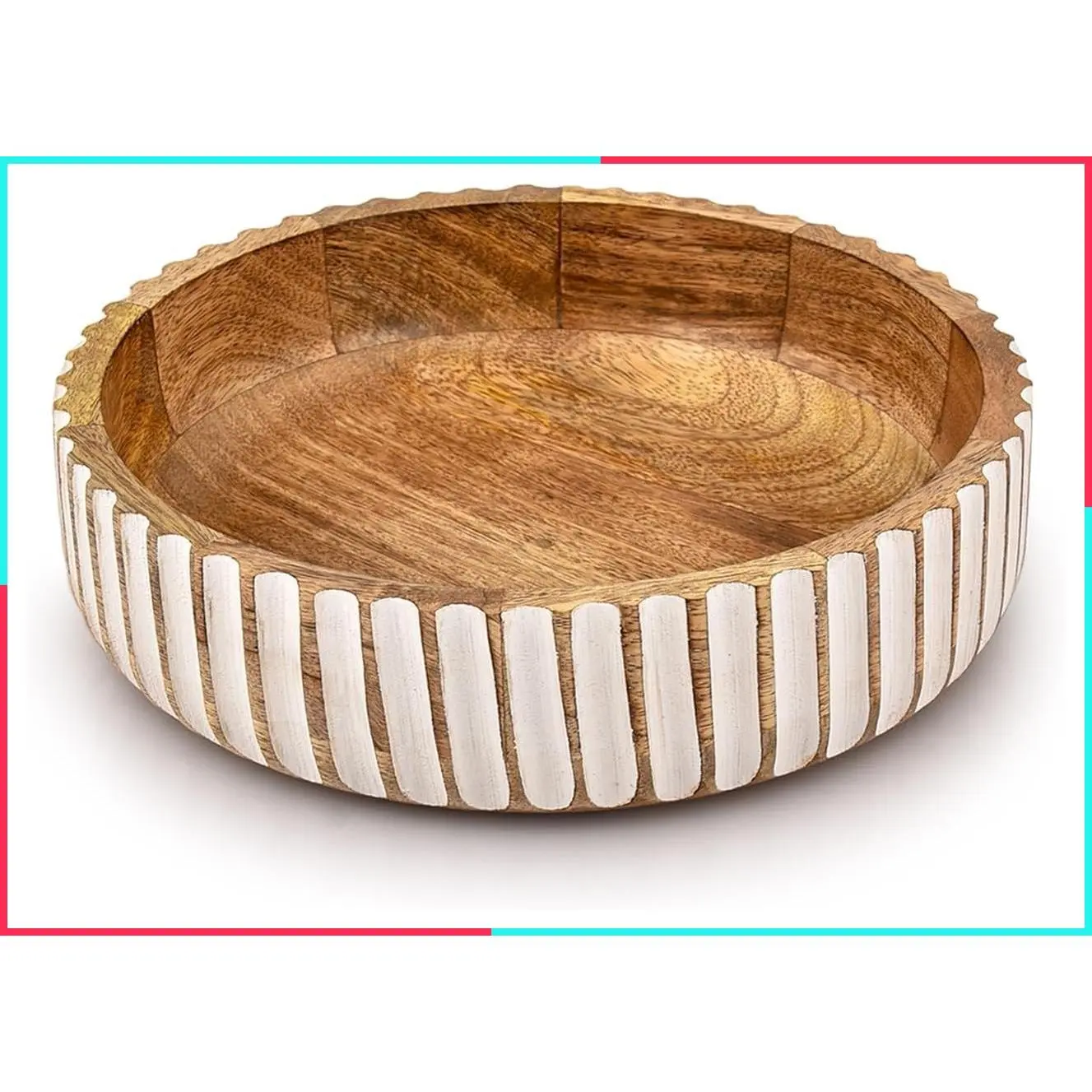 Rustic Wood Fruit Bowl Decorative Centerpiece for Table Décor, Kitchen Counter, or Farmhouse Christmas (10" x 10" x 2.5")