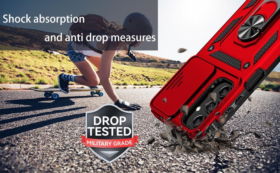 SunStory Phone Case for Samsung Galaxy A15 5G Case with HD Screen Protector & Slide Camera Cover & Rotated Ring Kickstand, [Military-Grade] Phone Case for Galaxy A15 5G (Red)