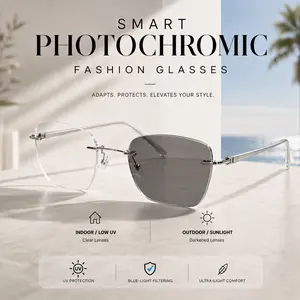 Lightweight Rimless Blue Light Glasses, Non-Prescription Clear Lens Computer Glasses with Flexible Aluminum-Magnesium Alloy Frame for Work & Screen Time