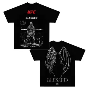 [ 🥊 100% cotton]Max Holloway Blessed BMF Double Sided Graphic Tee, UFC Fighter T-Shirt, Angel Demon Wings Back Print Shirt, Vintage MMA Fight Night Fan Merch, Cotton Streetwear Top, Gift Tee for UFC Fans