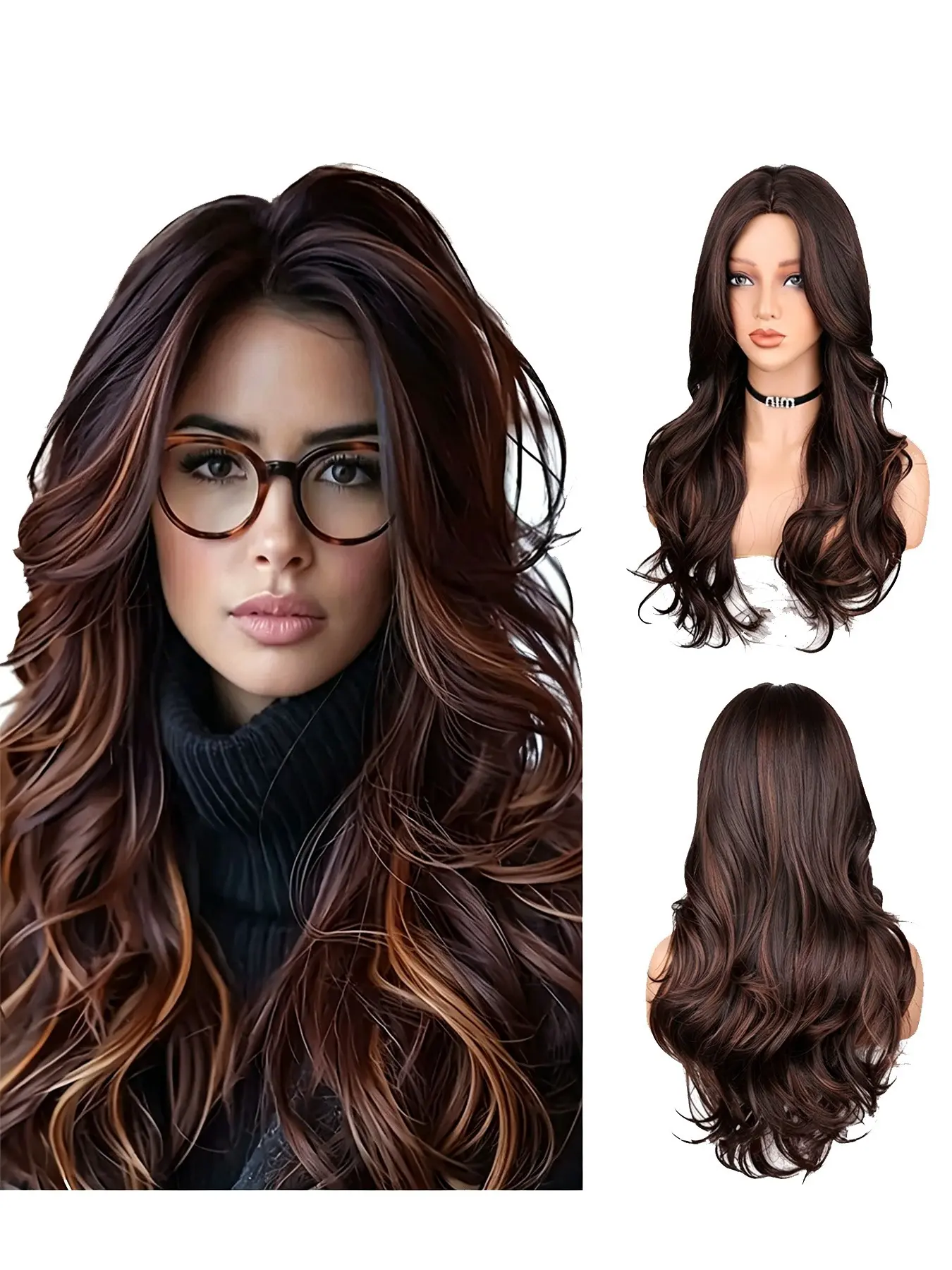 26inch Mix Wig, Curly Synthetic Wig for Women, Long Wavy Hair, Wavy Synthetic Wigs, All Seasons, Stylish and Versatile Accessory