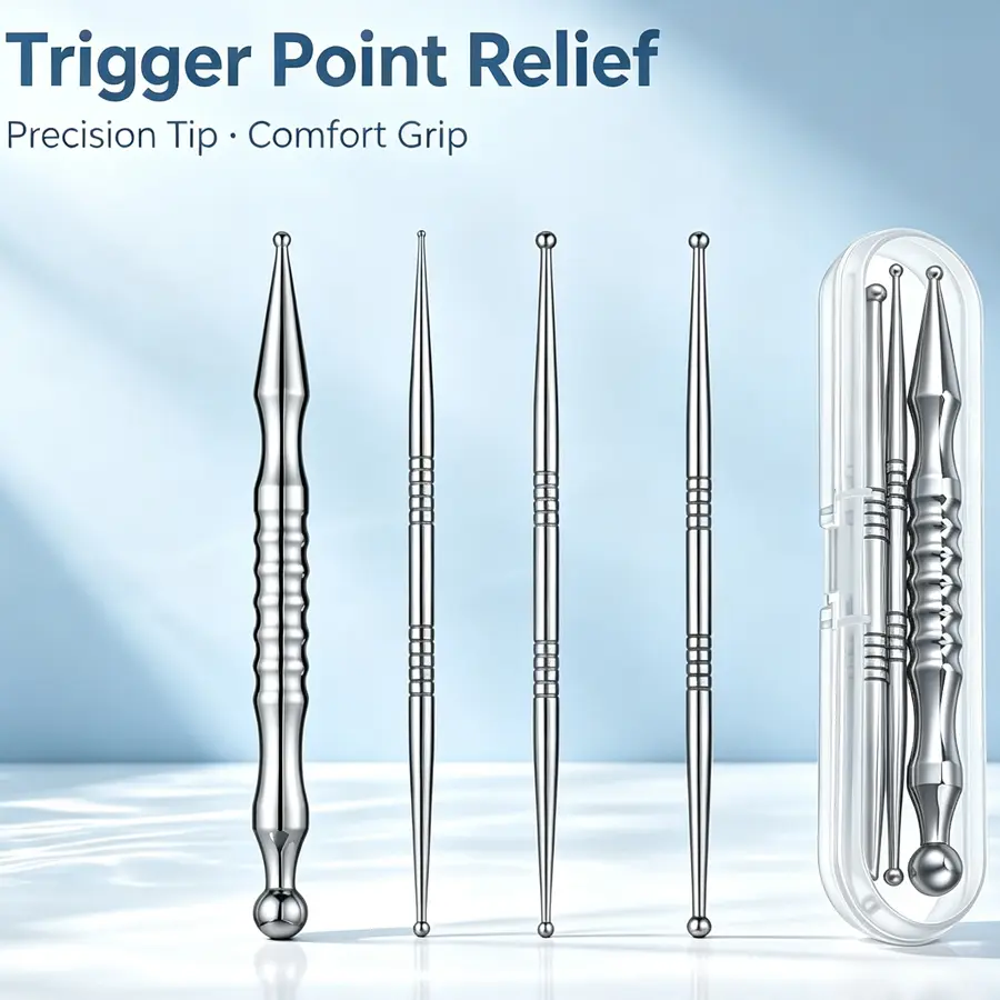 4pcs Portable Acupressure Point Stick Kit, Double-ended Stainless Steel Reflexology Probe, Meridian Massage Pen for Facial, Hand & Foot Acupuncture Therapy