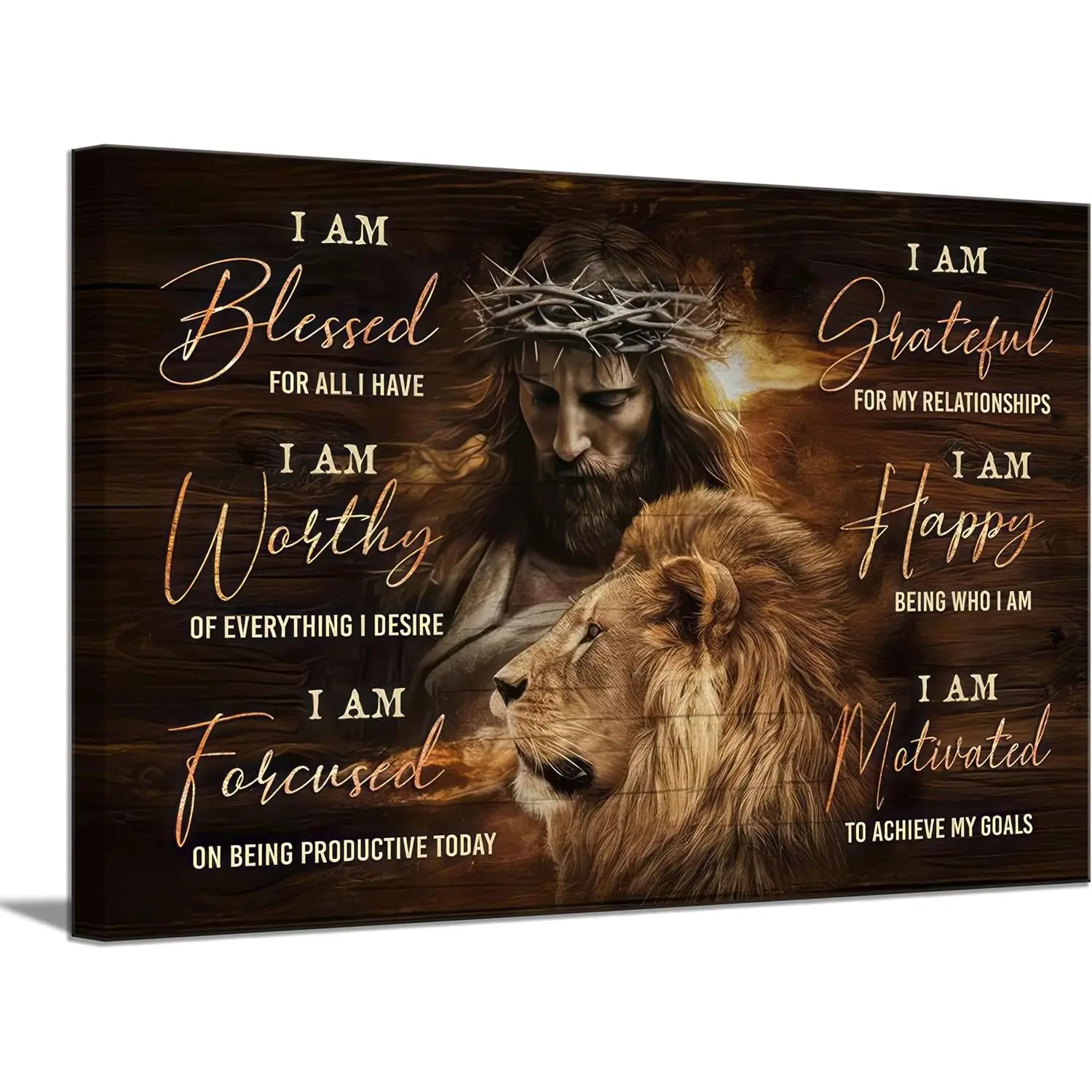 Jesus And Lion Canvas Wall Art Christian Lion Judah Wall Decor Inspirational Affirmations Posters Cross And Motivational Quotes Prints Bible Verse Painting Pictures for Living Room Bedroom Framed