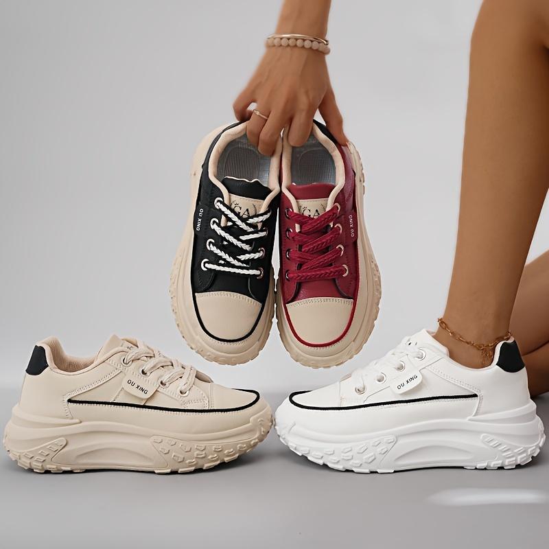 Women's Chunky Platform Sneakers, Fashion Thick Sole Dad Shoes, Versatile Casual Sports Shoes For Students, Breathable Lace-Up Trainers
