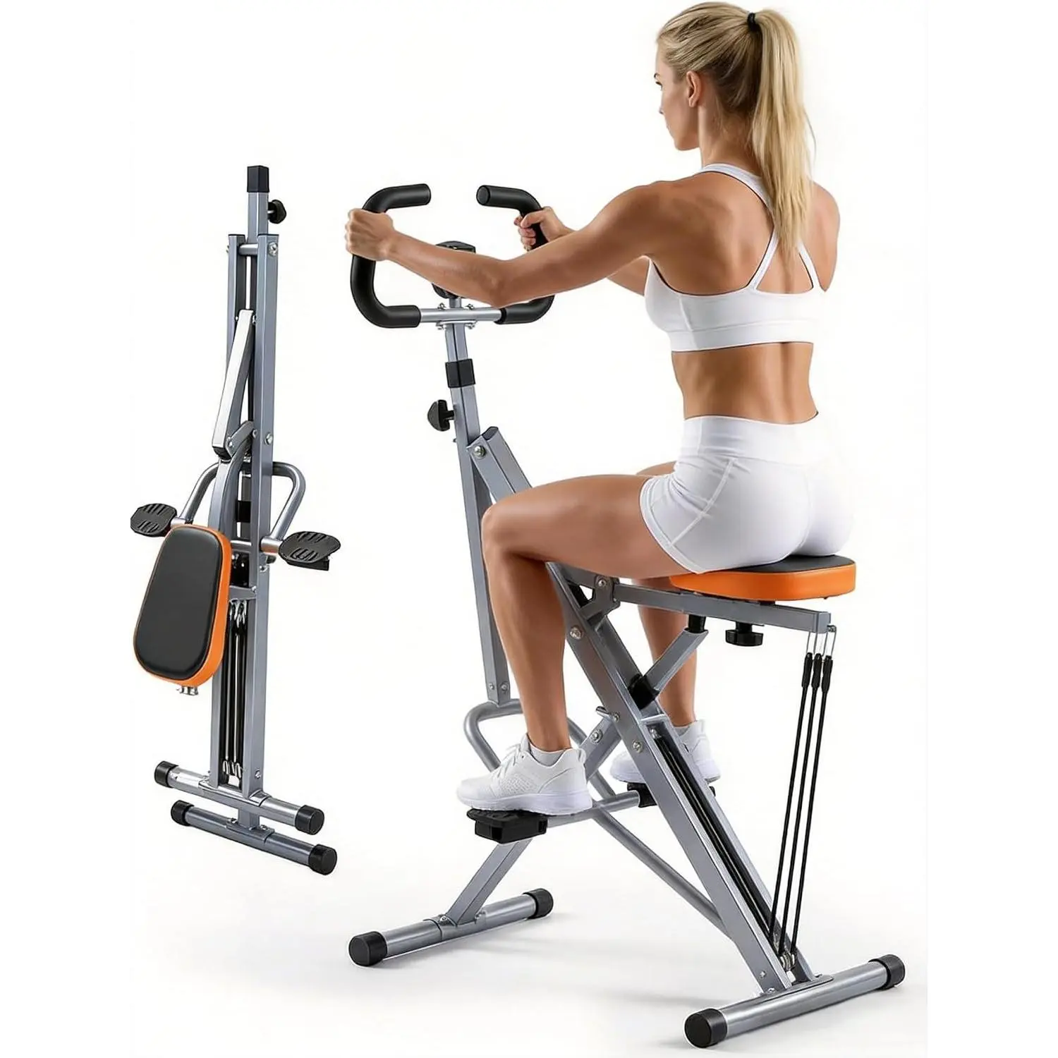 Squat Machine, 2 in 1 Squat Rowing Machine, Adjustable Resistance & 330LB Weight Capacity, Foldable  Exercise Equipment, Glute&  Trainer Machine