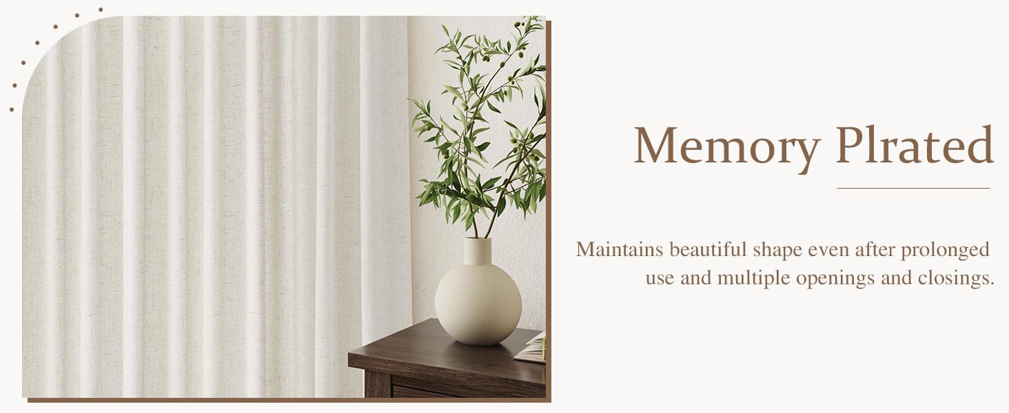 Pinch Pleated Linen Curtains 96 Inches Long for Living Room Semi Sheer Curtain 2 Panels for Bedroom Natural Cream Light Filtering Back Tab Drape with Hook Rings Boho Rustic Farmhouse Decor