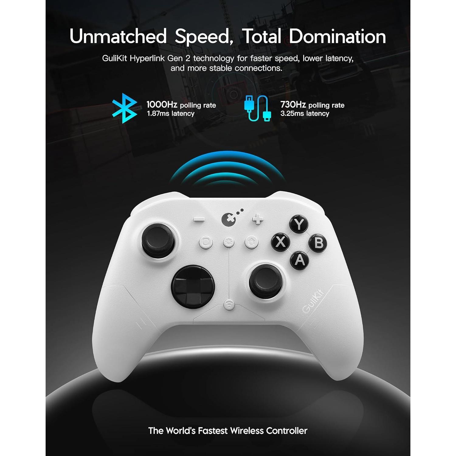 ES PRO  Gaming Controller for PC Windows  2 Android iOS - World's Fastest 3.25ms Latency, TMR Anti-Drift Joysticks, 30H , Wake-up Support-White