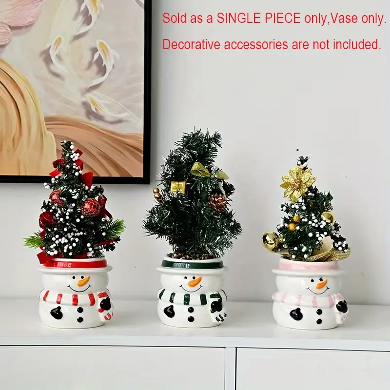 Cute Ceramic Planter, Christmas Tree Pot with Snowman, Miniature Succulent Flower Pot, Holiday Decor, Indoor/outdoor, Perfect Gift