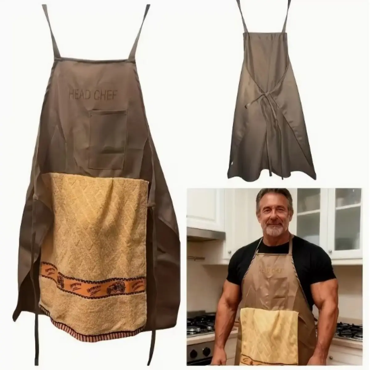 Funny Dad Chef Apron - Plain Polyester with Secret Hidden Pocket, Perfect Gag Gift for Father’s Day BBQ Grill Cooking Prank, Chef Humor Apparel for Dads