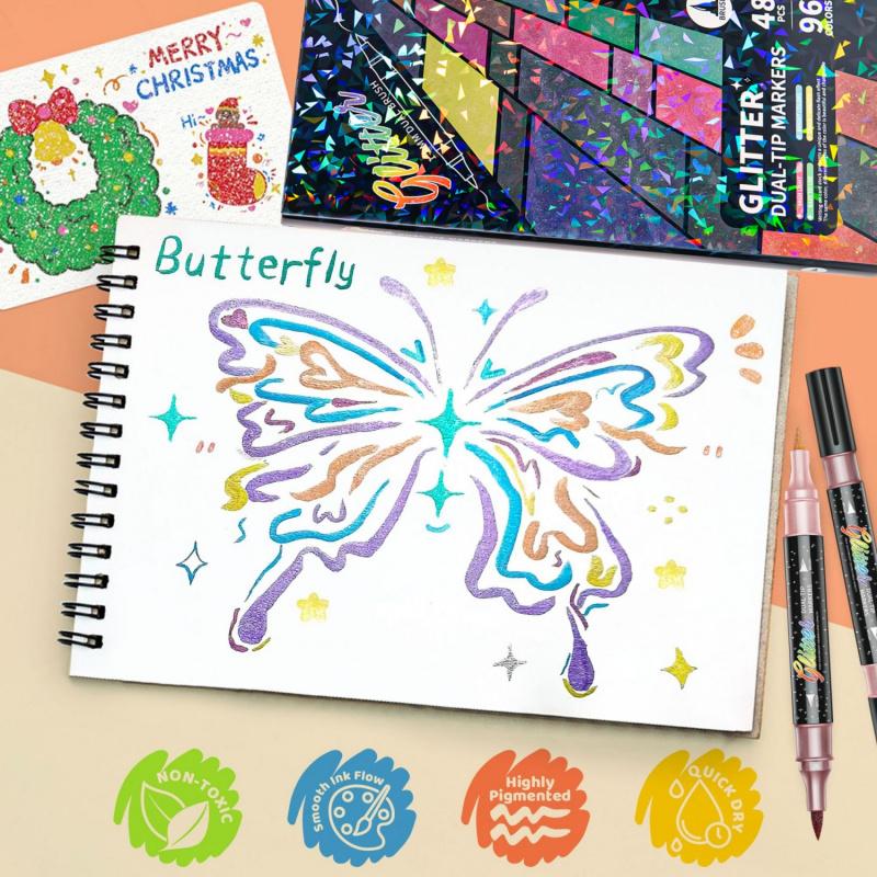 24/48/72/96 Colors Glitter Effect Brush Markers, Dual-Tip Dual-Color 1–5 mm Soft Brush Shimmer Markers for Doodle Writing and DIY Glitter Art, Greeting and Birthday Card Making, DIY Painting Supplies, Art Materials, Art Color Set, Coloring Markers 24/48/72/96 Colors Glitter Effect Brush Markers, Dual-Tip Dual-Color 1–5 mm Soft Brush Shimmer Markers for Doodle Writing and DIY Glitter Art, Greeting and Birthday Card Making, DIY Painting Supplies, Art Materials, Art Color Set, Coloring Markers