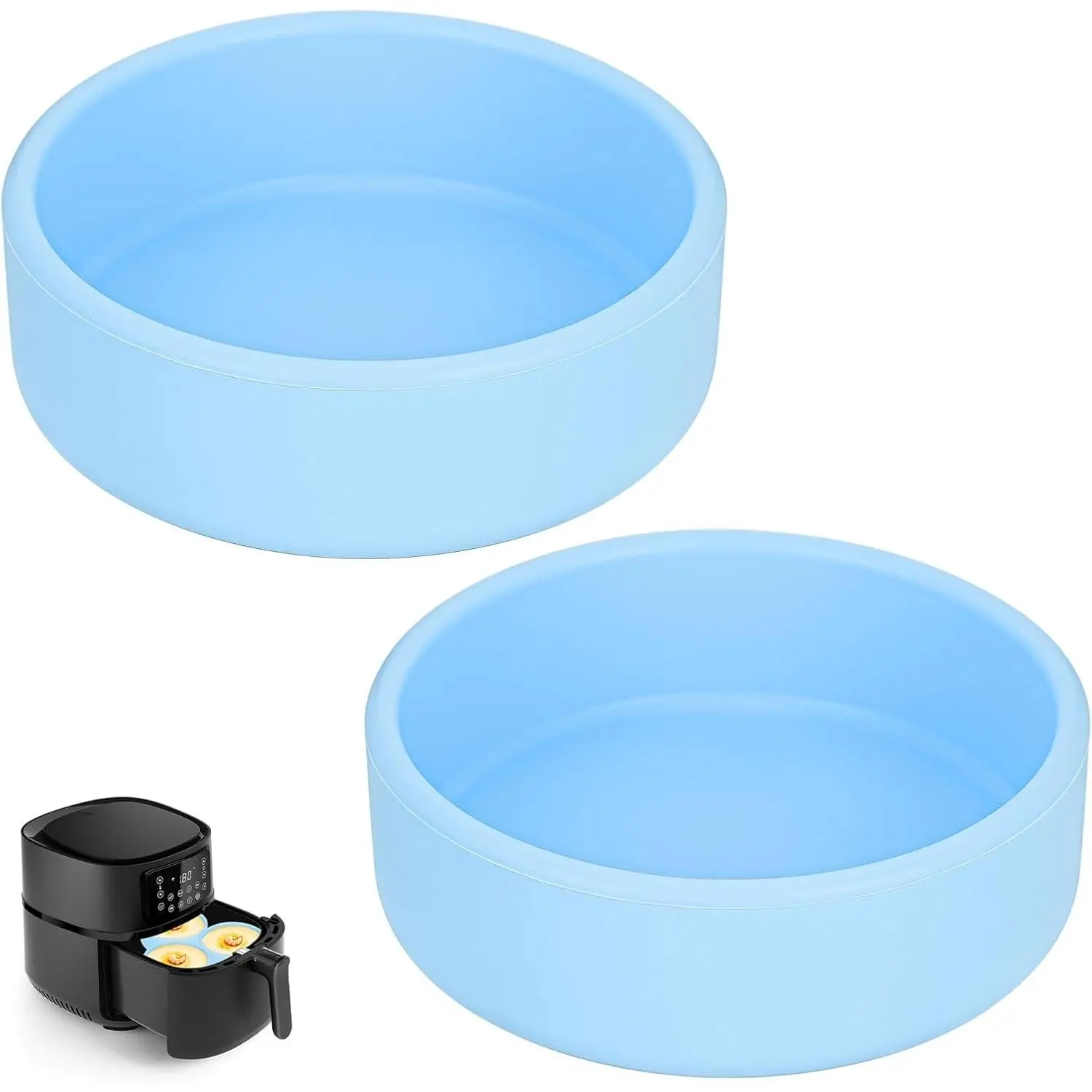 Silicone Egg Bites Molds - 2Pcs Air Fryer & Microwave Egg Maker Pan, 4 inch Reusable, Dishwasher Safe (Blue)