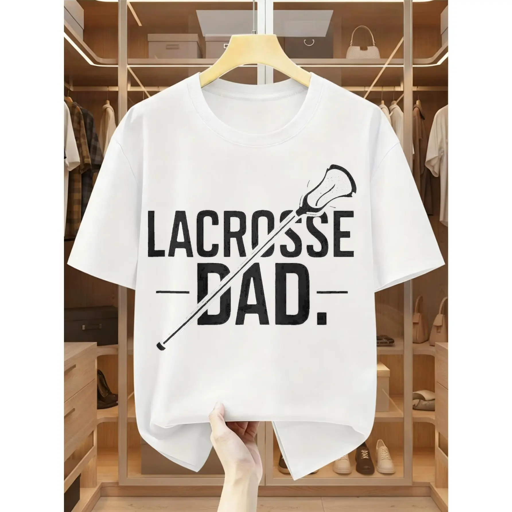 Casual Graphic, Men's T-Shirt, Lacrosse Dad Print With Stick Design, Summer Sports Wear, Gift For Lacrosse Enthusiast Fathers Menswear Top