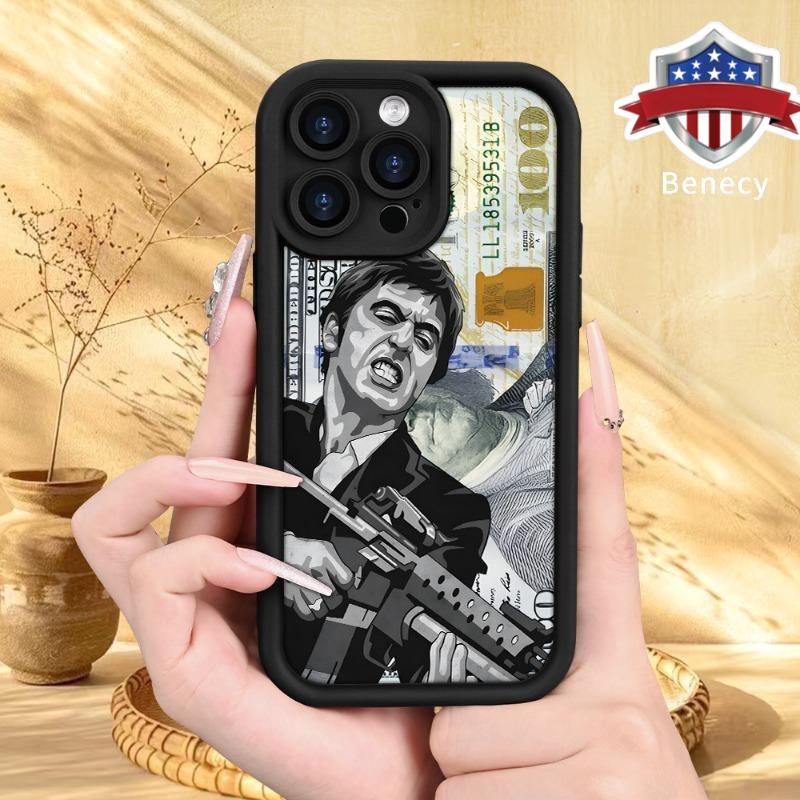 Creative Scar Face Painted Pattern Case for iPhone 16 17 15 14 Pro Max 13 12 11 Air XR XS E Plus Shockproof Drop Protection Rugged Durable Silicone Cover