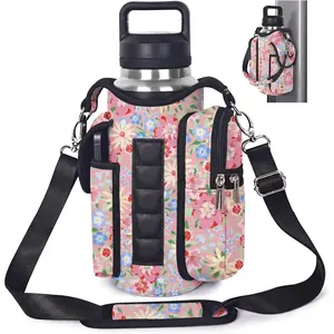 Magnetic Gym Bag for Women Men, Neoprene Water Bottle Carrier Bag with Strap fits 18-40oz, Crossbody Bag with Pockets