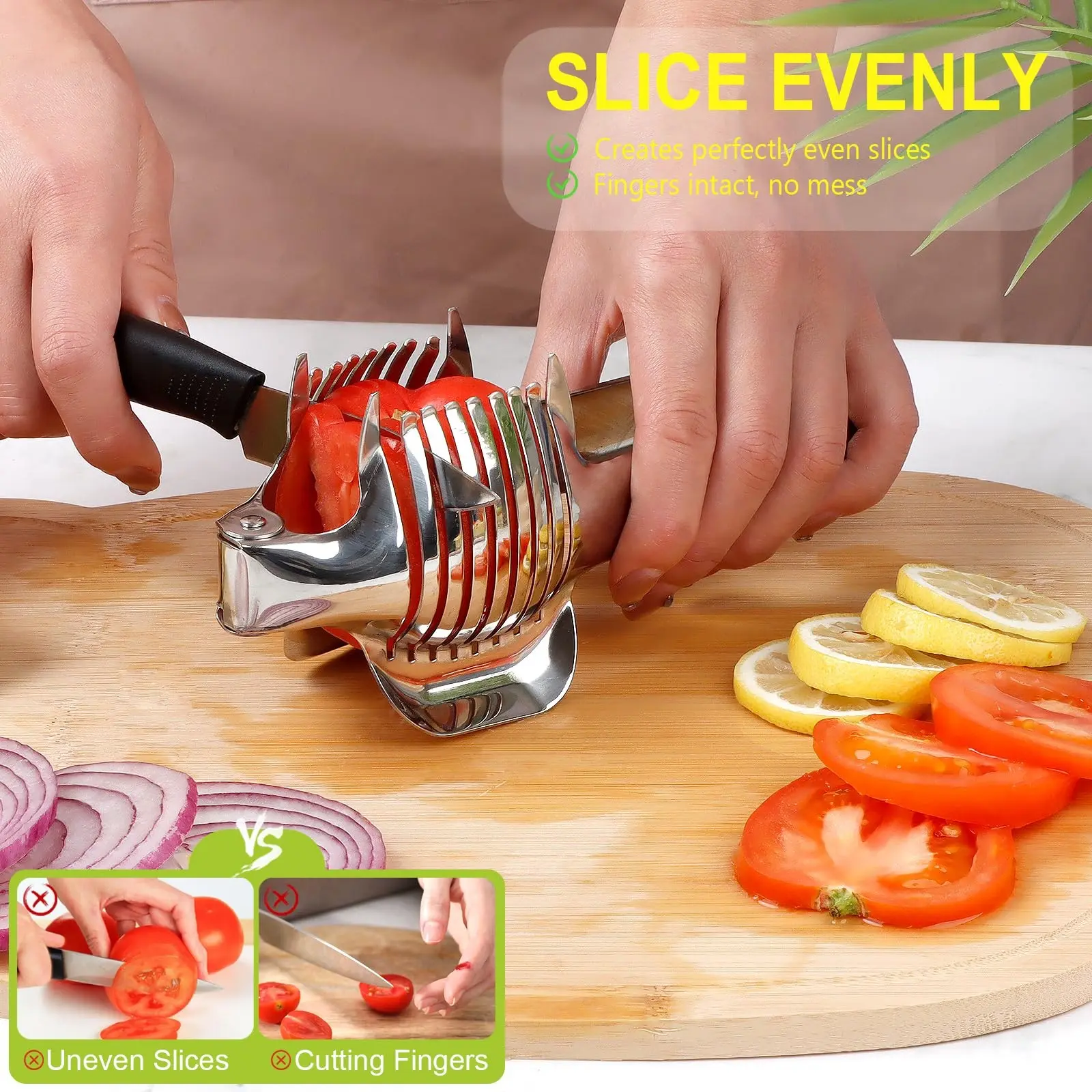 304 Stainless Steel Fruit Slicer, Durable Kitchen Tool, Easy to Use, Perfect for Lemon and Tomato Slicing, Safe and Simple Operation, Fruit Vegetable Slicer, Lemon Cutter