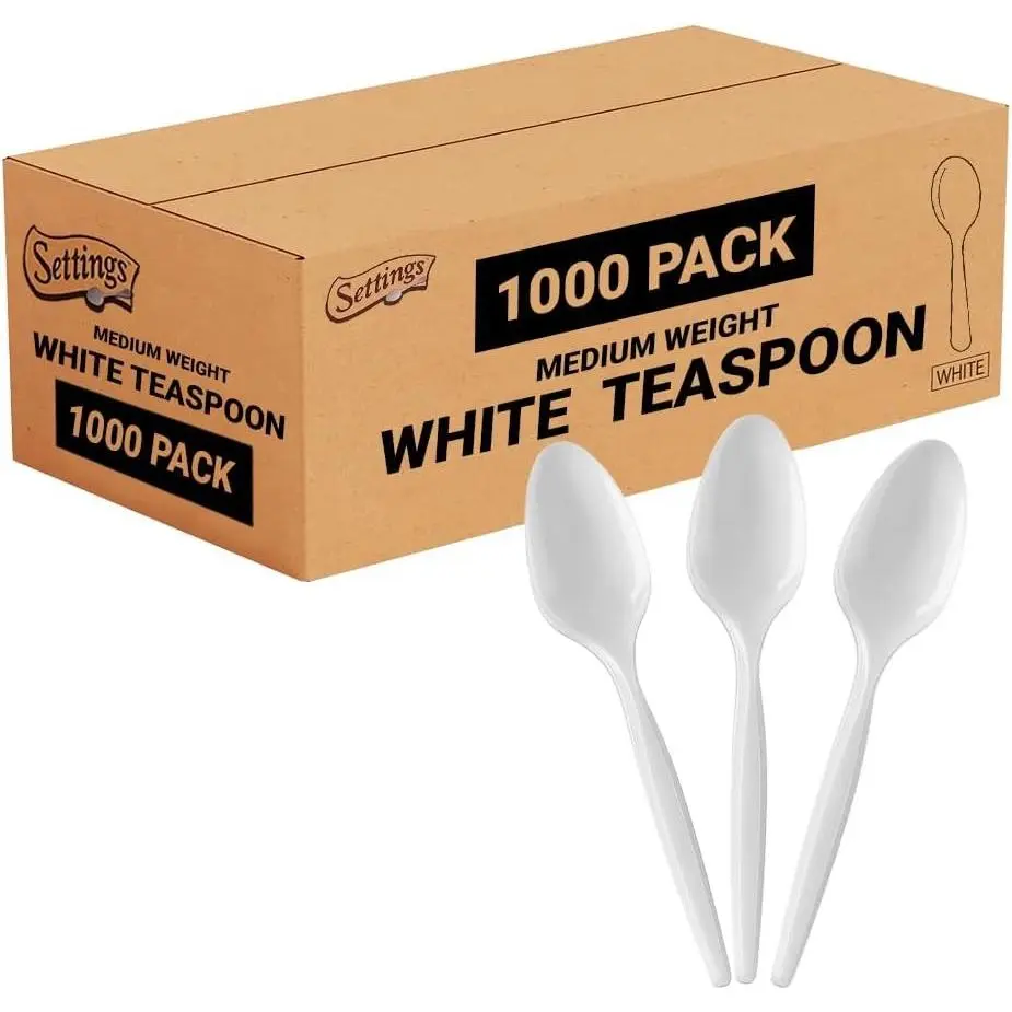 White Plastic Teaspoons 1000 Count Heavy-Duty Disposable Teaspoons BPA-Free Bulk Plastic Cutlery for Parties Weddings Catering & Everyday Use