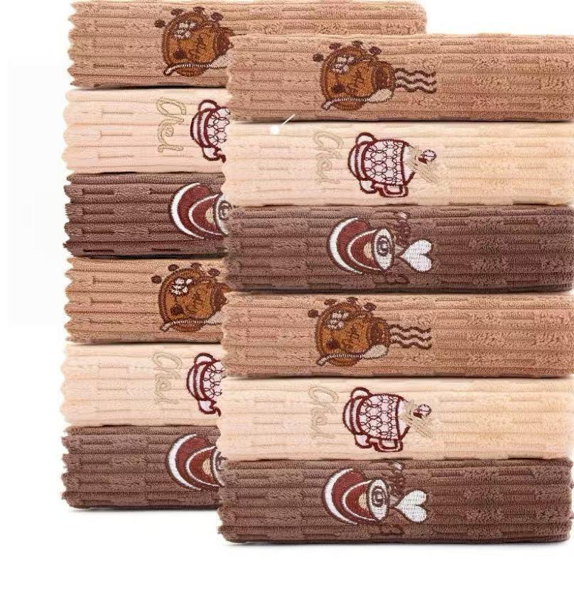 5pcs Teacup Embroidered Dishcloths, Quick-Dry Cleaning Rags, Thickened Large Kitchen Towels, Soft and Breathable, Bathroom Hand Towels, Car Wiping Cloths, Tableware and Glass Cleaning Cloths, Multi-functional Multi-purpose Square Towels