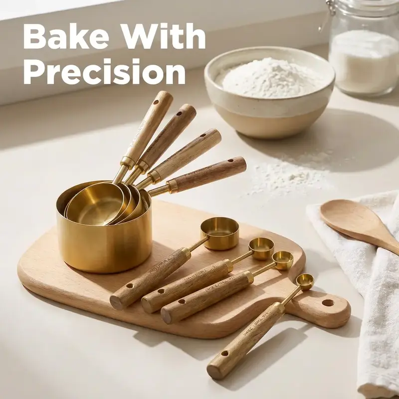 Stainless Steel 8-Piece Measuring Cups & Spoons Set, Kitchen Cooking Measuring Tools, Baking Measuring Utensils, Kitchenware, Measuring Cups And Spoons