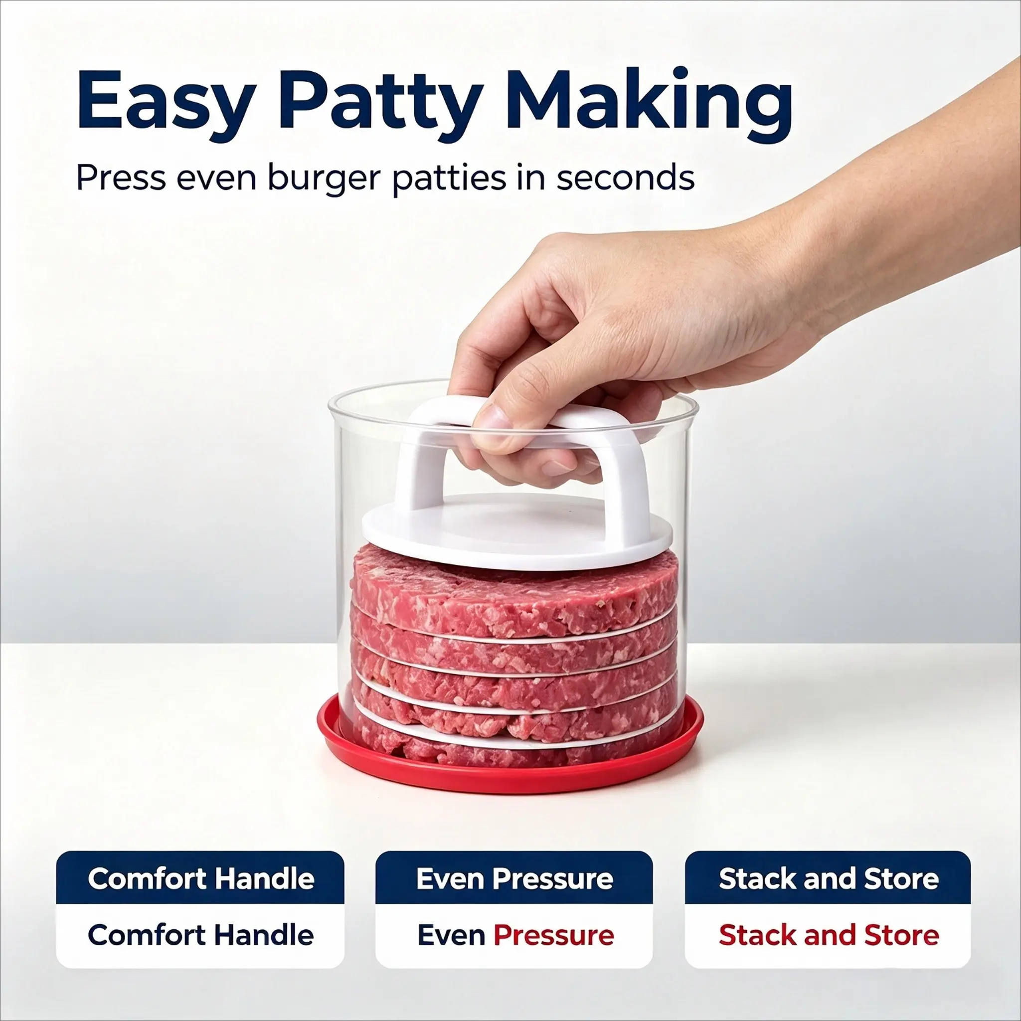 1 Set Hamburger Patty Press Maker, Perfect Size Burger Ring Mold, Easy Release Burger Patty Mould, Allows Stacking & Storage of Multiple Patties, Handheld Beef Patty Press Tool for Homemade Burgers