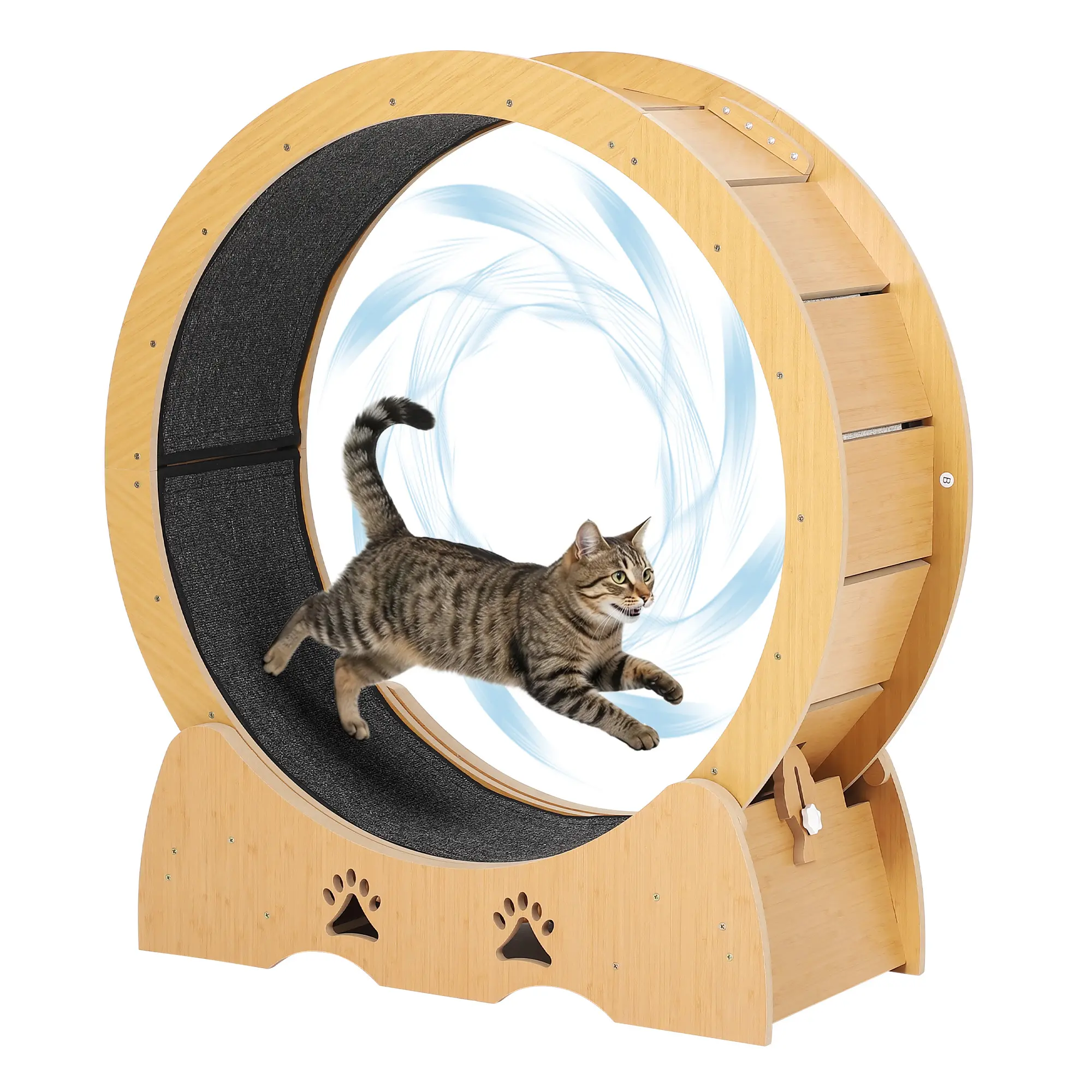 110cm Cat Running Wheel – XL Indoor Exercise, E1 Board, Quiet – Non-Slip Mat, Weight Management – for All Cat Breeds – Black/NaturalWood, 110lbs