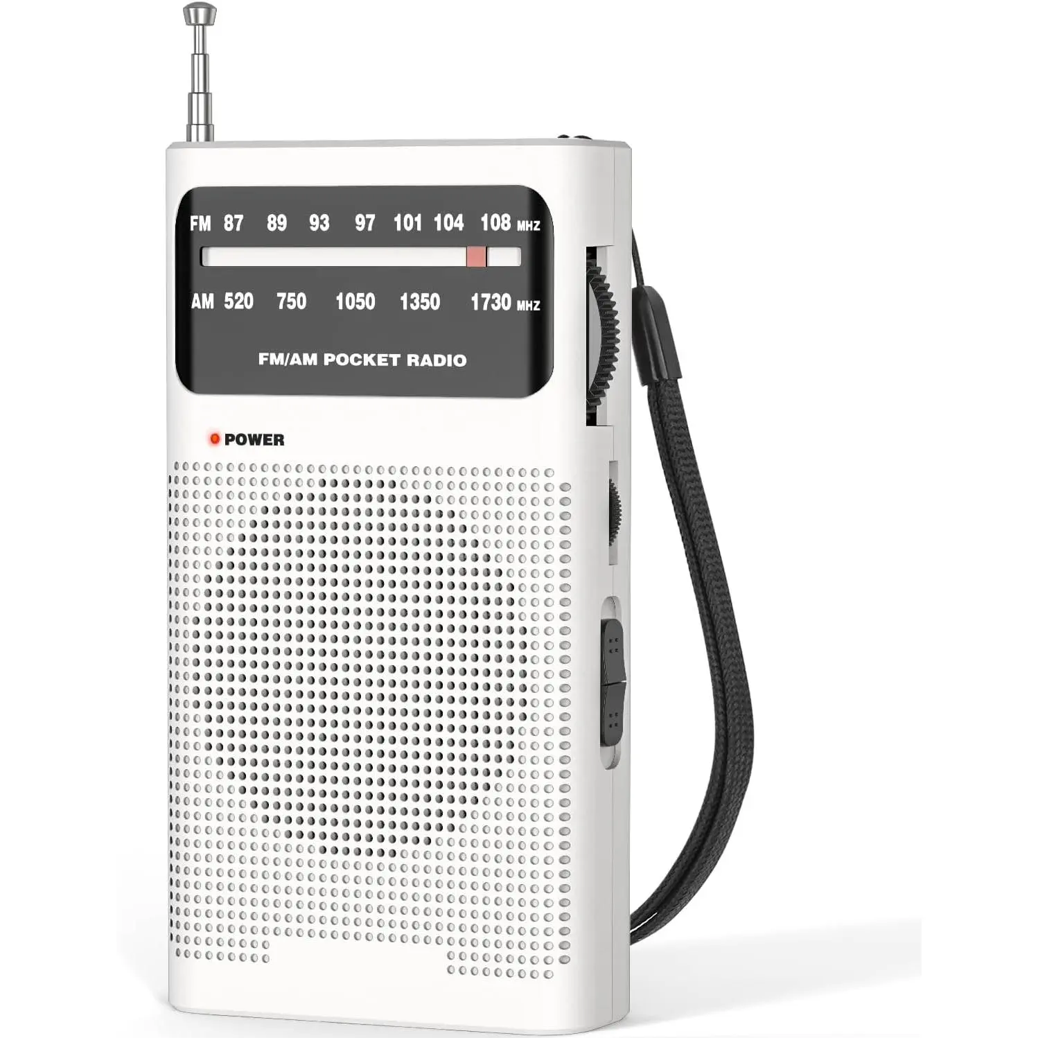 Portable AM/FM Radio with AM/FM Toggle, 360-Rotatable 6-Section 16.5-Inch Antenna, 3.5 mm Jack, Long Range Reception, Loud Speaker, 2AA Battery Operation, Synthetic Material - White Small Gift for Seniors, 360-Rotatable Antenna, Dsp Anti-Jamming Chip, Com