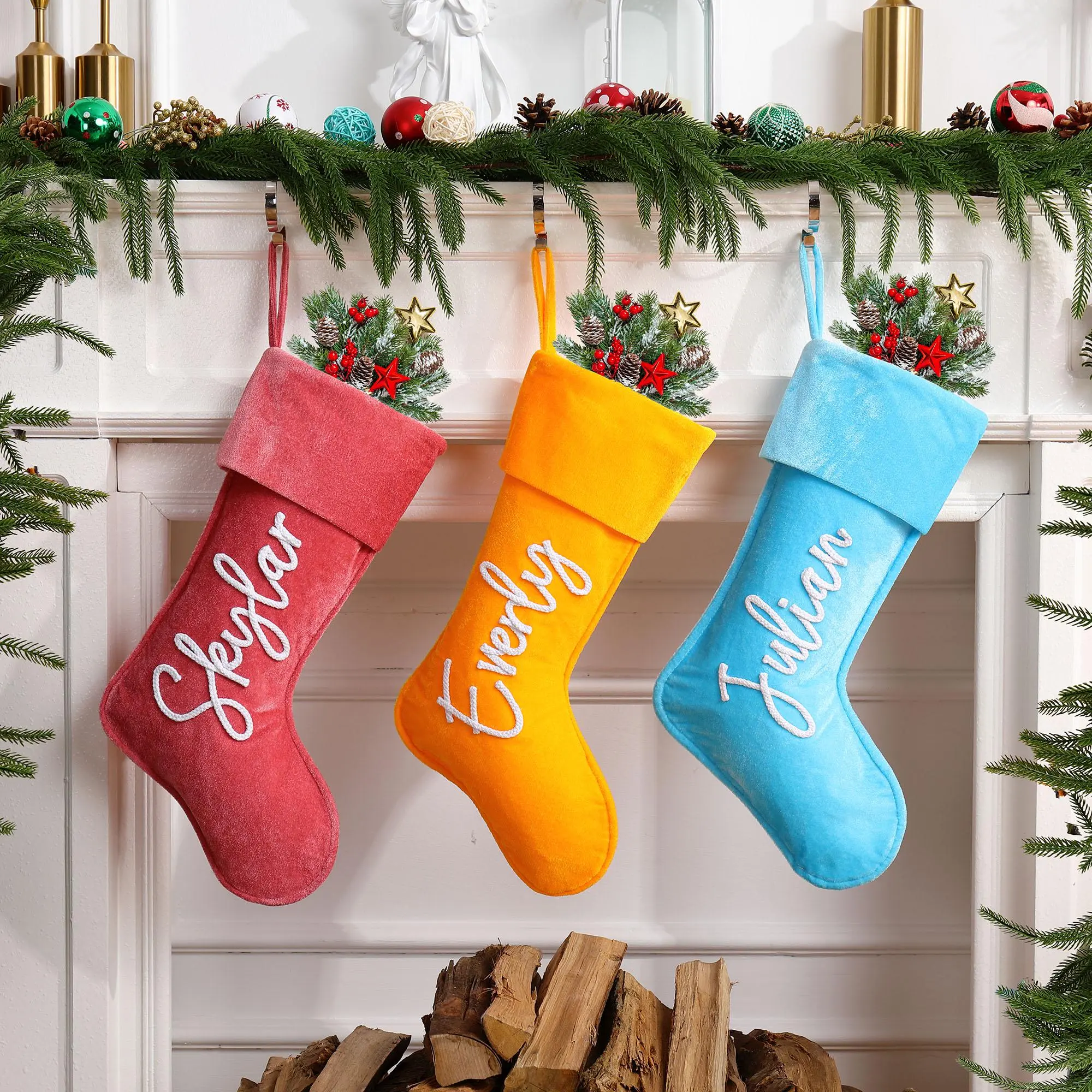 AS1052 Personalized Custom Name Christmas Stockings Diy Name Accessories Suede Socks Christmas Gifts