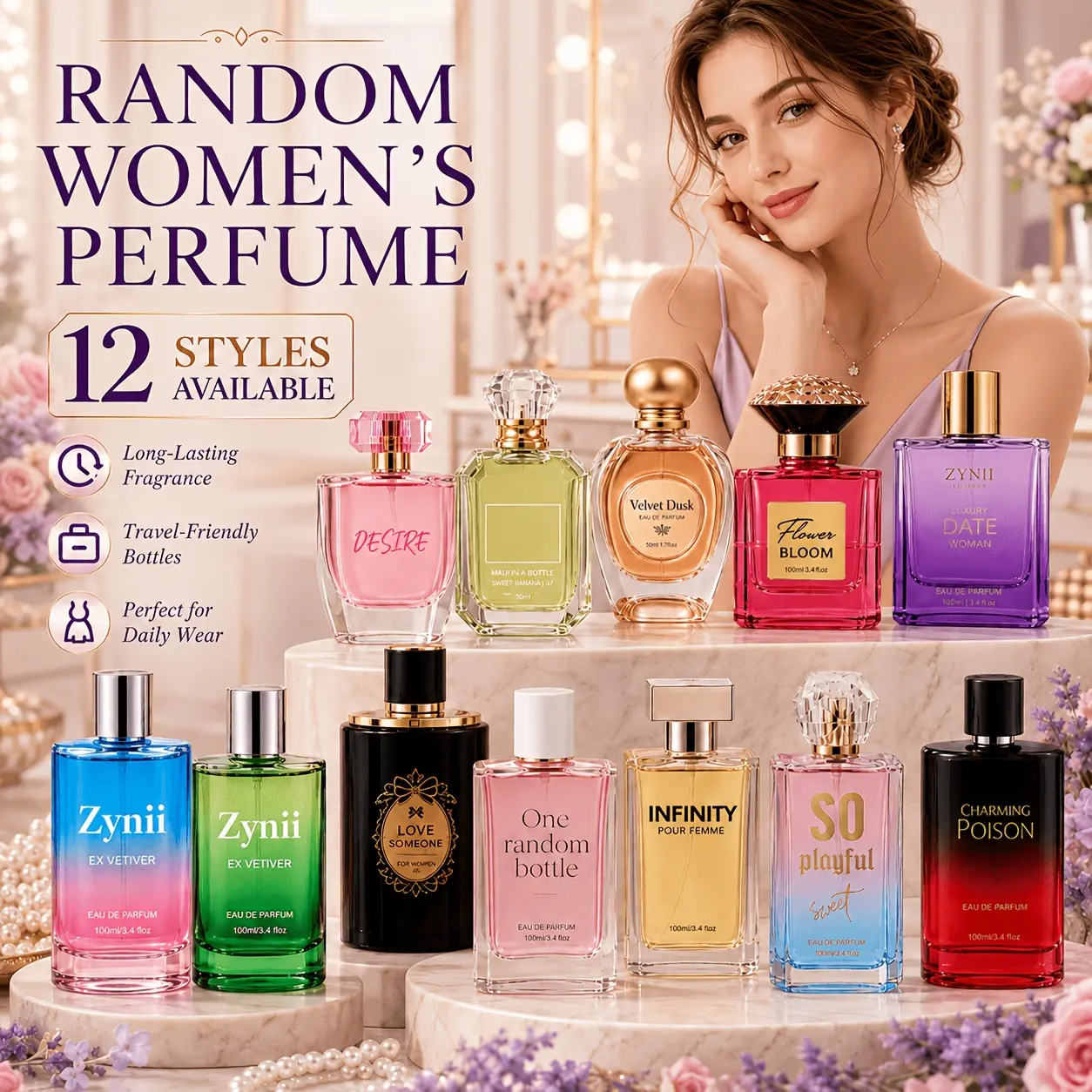 Random Scent Perfume for Women, Made for Anyone Who Wants an Interesting Everyday Fragrance with an Element of Surprise. One Feminine Perfume Is Selected at Random, Turning Each Purchase Into a Scent Discovery. It May Feel Fresh for Warm Seasons