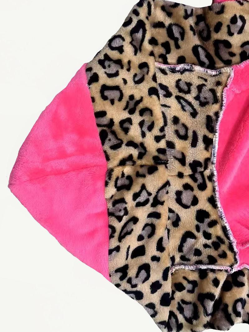 Women's Leopard Print Thermal Lined Bathrobe, Casual Soft Comfortable Long Sleeve Belted Robe, Women's Sleepwear for Fall & Winter