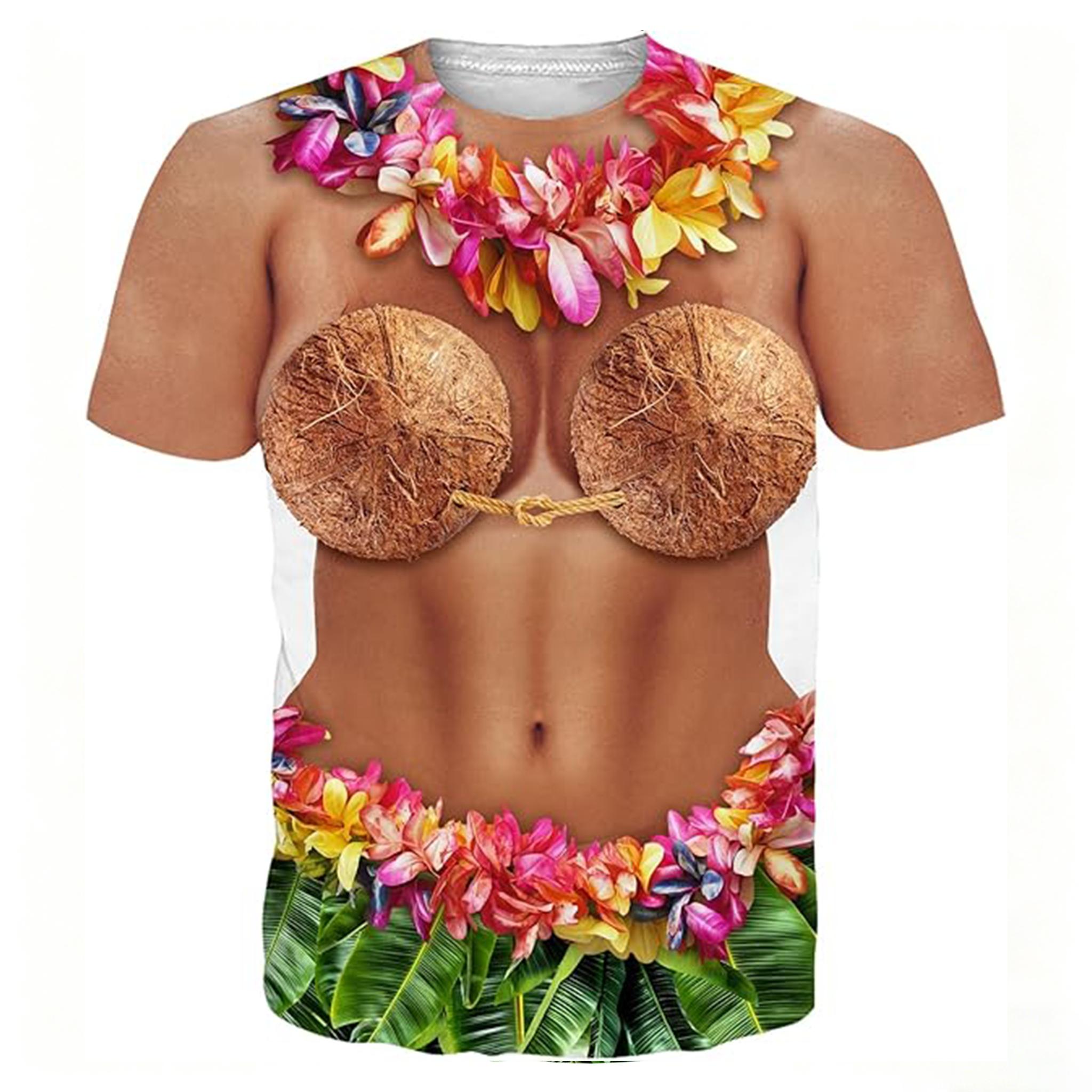 Unisex 3D Fake Abs Shredded Chest Printed Crew Neck Costume Tee, Ultra-Soft Stretchy Short Sleeve Sports Top, Multi-Size