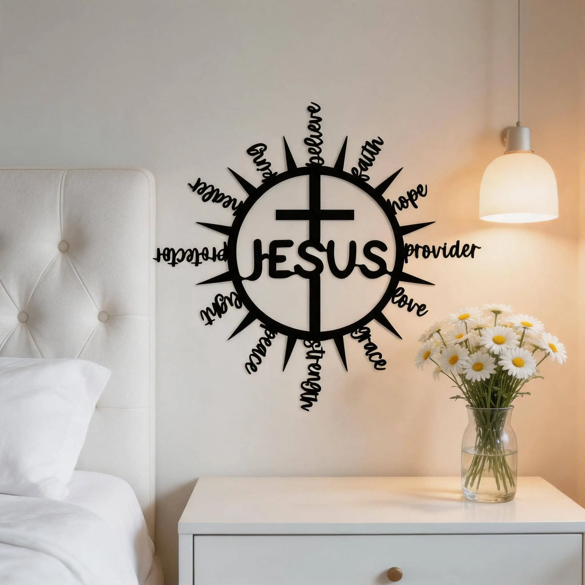 15.7 Inch Christian Jesus Cross Metal Wall Sign, Sunburst Religious Art Decor, Easter Baptism Gift, Home Church Farm Wall Decoration, Religious Decorations