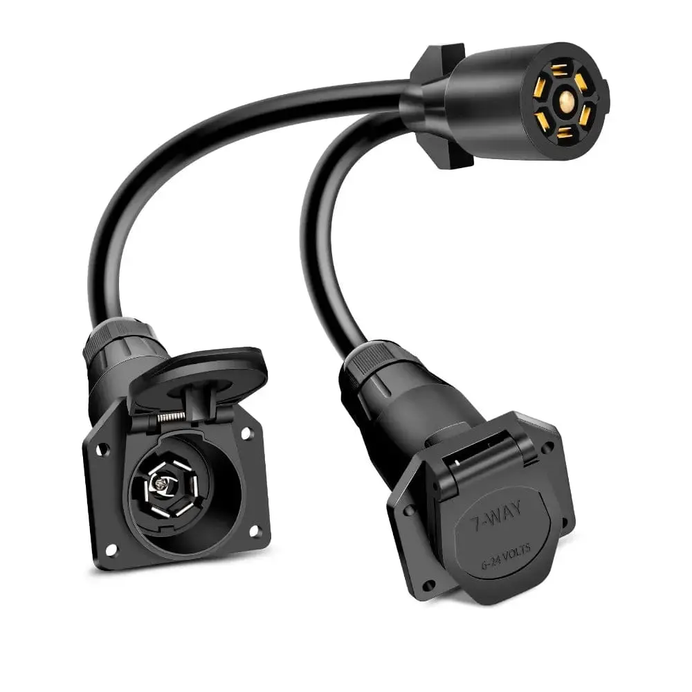Nilight 7-Way Y Splitter Adapter for Truck & Dual Trailers, 10AWG 12V Power, Plug-and-Play Simple Install, Copper Pin Contacts, Corrosion-Resistant, Durable PVC Plastic Construction, Spring-Loaded Dust Cover, Rv